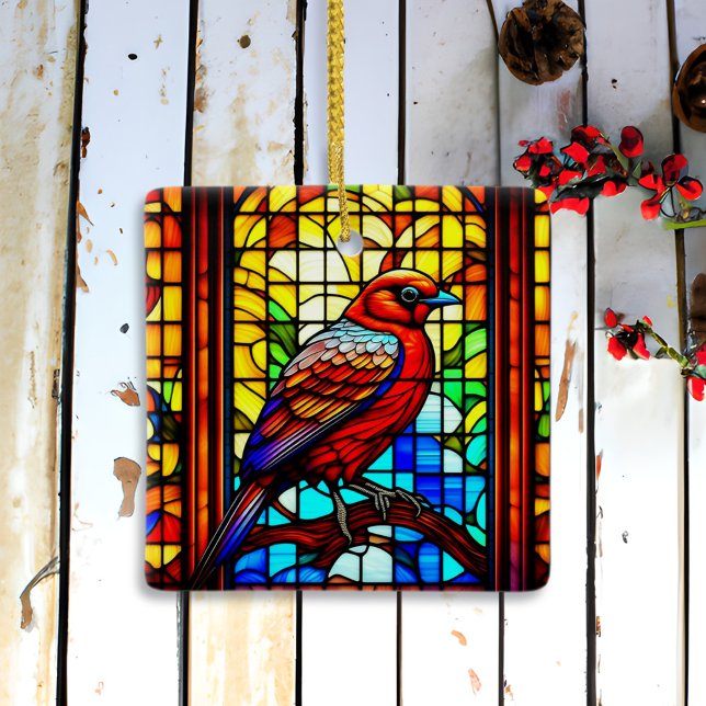 Personligen Fågel med fastsatt glas jul Julgransprydnad Keramik (Skapare uppladdad)