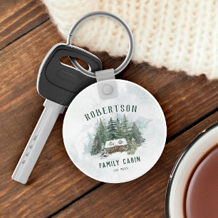 Personligen Family Cabin Forest Gräs Träd Nyckelring