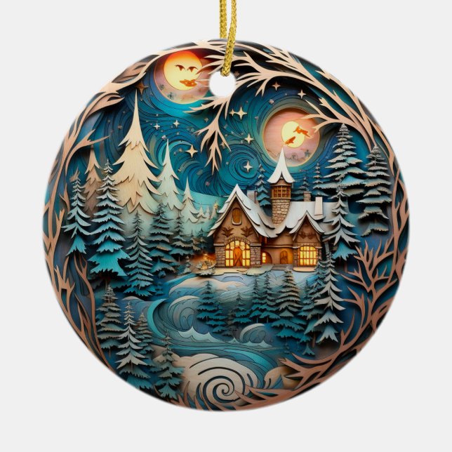 Personligen Family Namn Cabin Rustic Forest Julgransprydnad Keramik (Framsidan)