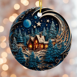 Personligen Family Namn Cabin Rustic Forest Julgransprydnad Keramik