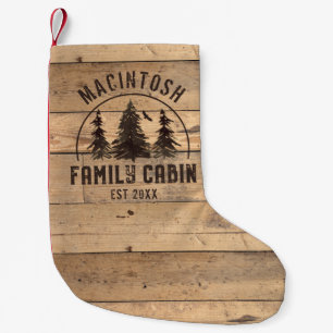 Personligen Family Namn Cabin Rustic Wood Forest  Liten Julstrumpa