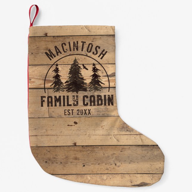 Personligen Family Namn Cabin Rustic Wood Forest  Liten Julstrumpa (Framsidan)