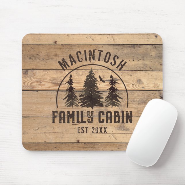 Personligen Family Namn Cabin Rustic Wood Forest  Musmatta (Med mus)