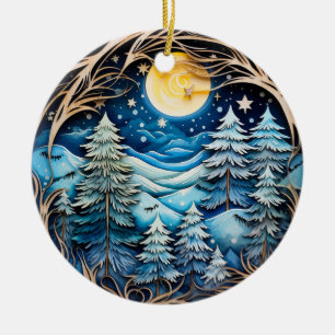 Personligen Family Namn Winter Wonderland Forest Julgransprydnad Keramik