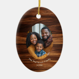 Personligen Family Photo Wood Oval - jul Julgransprydnad Keramik
