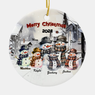 Personligen Family Snögubbe, julprydnad Julgransprydnad Keramik