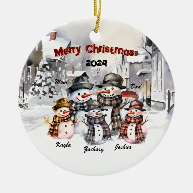 Personligen Family Snögubbe, julprydnad Julgransprydnad Keramik (Framsidan)