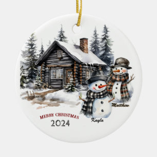 Personligen Family Snögubbe, julprydnad Julgransprydnad Keramik