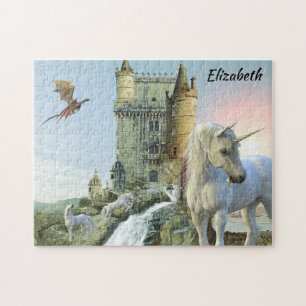 Personligen Fantasy Unicorn Castle Dragon Pussel