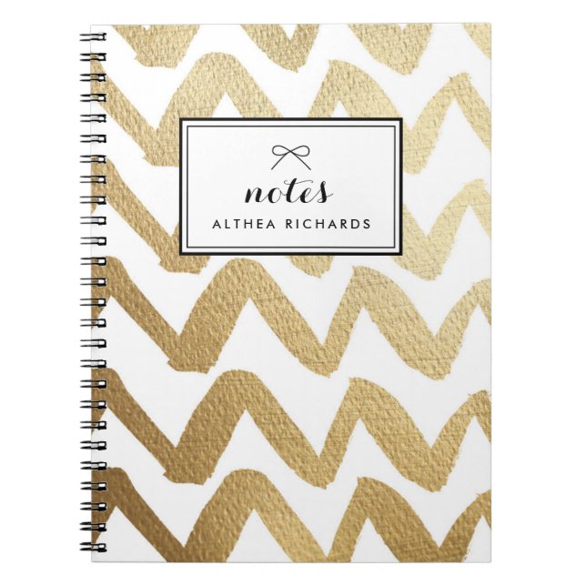 Personligen Faux Gold Foil Brush Chevron Mönster Anteckningsbok Med Spiral (Framsidan)