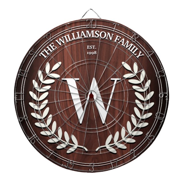 Personligen Faux Walnut Wood Grain Monogram Darttavla (Framsidan)