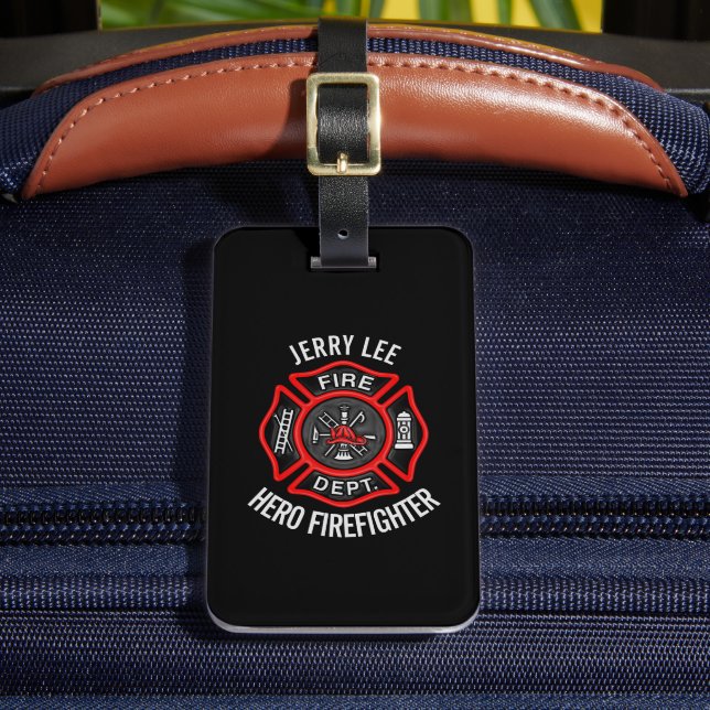 Personligen Firefighter Anpassningsbar Text Namn Bagagebricka (Framsida Insitu 2)