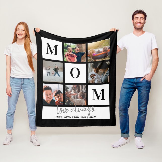 Personligen Fl för fotokollage i svart Mamma Fleecefilt (På plats)
