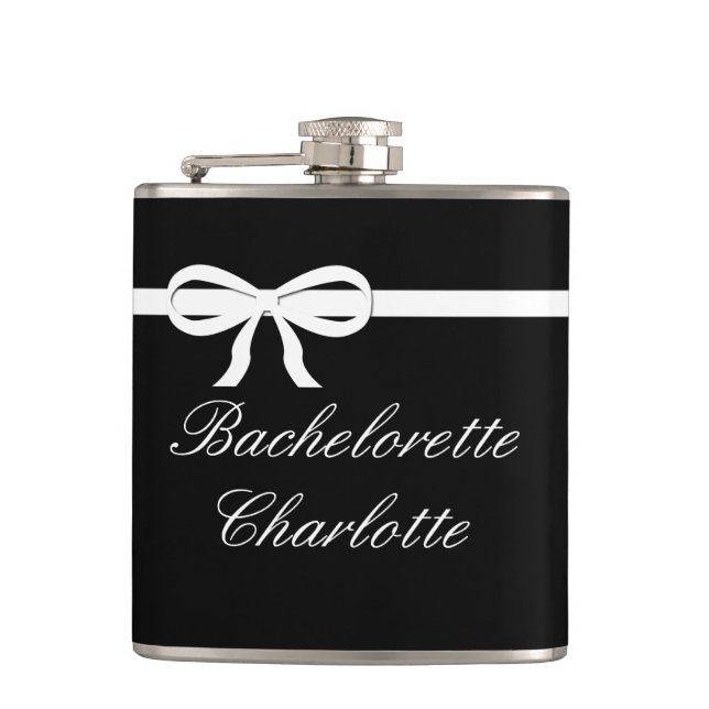 Personligen Flask Bachelorette Gift Black Bröllop Fickplunta (Framsidan)