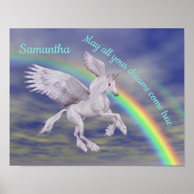 Personligen Flöda Unicorn over Rainbow Dreams Poster (Framsidan)