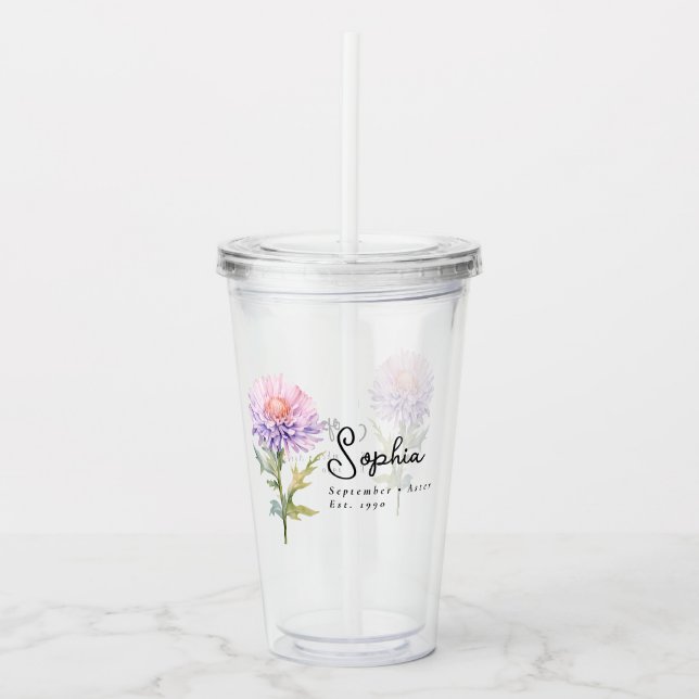 Personligen Flower Aster i september Take Away Mugg (Framsida)