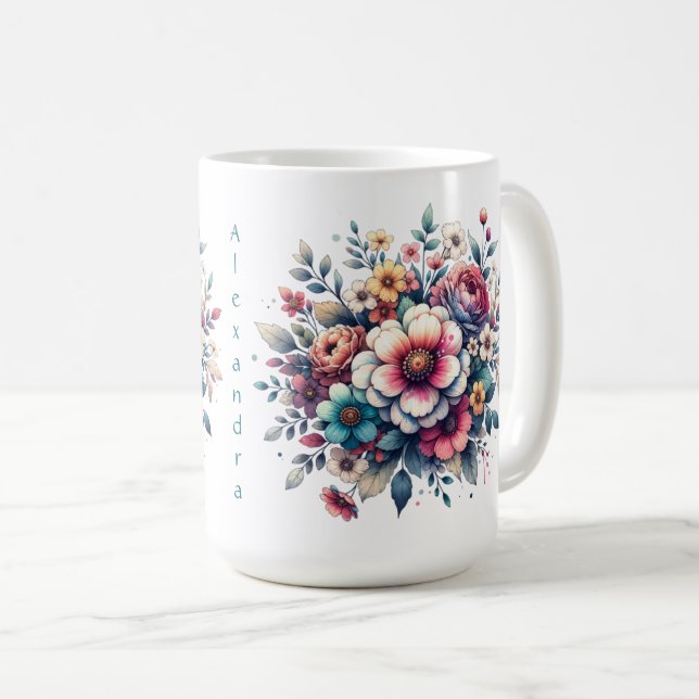 Personligen Flower Bouquet vattencolor Kaffemugg (Framsida höger)