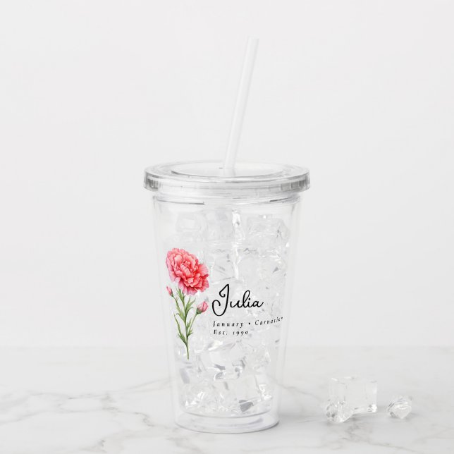 Personligen Flower Carnation i januari Take Away Mugg (Baksida Ice)