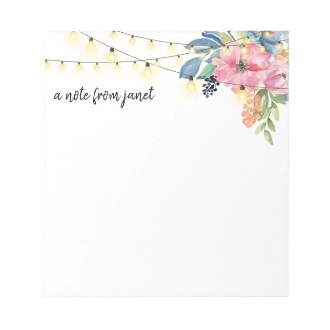 Personligen Flowers & String Ljus Anteckningsblock (Framsida)