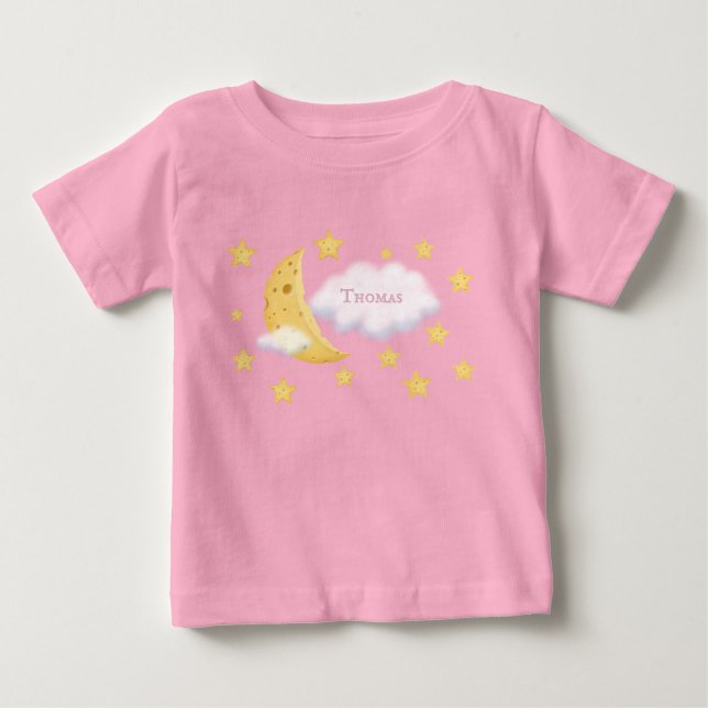 Personligen Fluffy Cloud Cute Ost Måne & Stars T Shirt (Framsida)