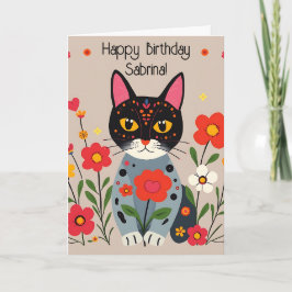 Personligen Folkart Cats and Flowers Kort