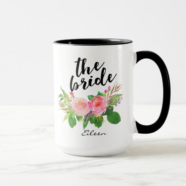Personligen för brudvattenfärgblommigt mugg (Höger)