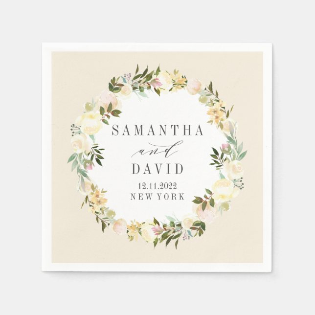 Personligen för Cream och blommigten Bröllop Pappersservett (Framsidan)