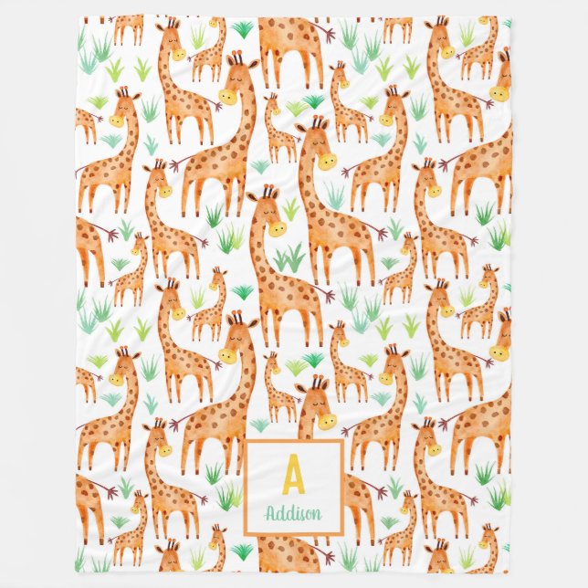 Personligen för den vackra vattenfärgen Giraffe An Fleecefilt (Framsidan)