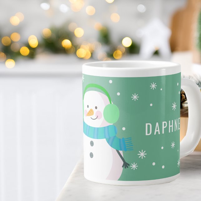 Personligen för julen i samband med den föreståend jumbo mugg (Festive Snowman Snowflake Christmas Personalized Giant Coffee Mug)
