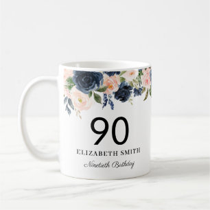 Personligen för marin Blommigt 90:e födelsedag Kaffemugg