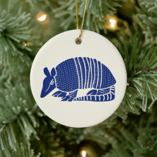 Personligen för marinblått armadillo julgransprydnad keramik