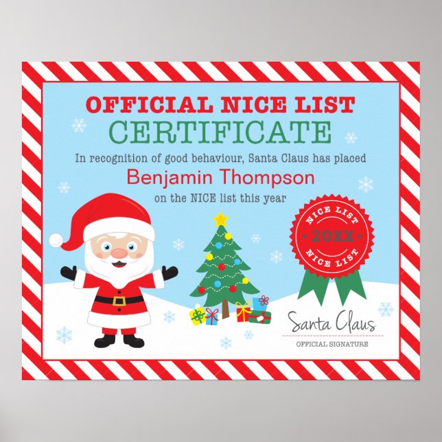Personligen för Santa's Nice List Certificate Post Poster (Framsidan)