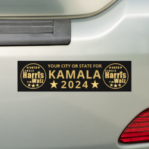Personligen för valet av Harris Walz i Guld Bildekal