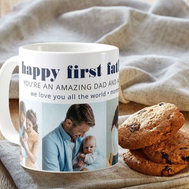 Personligen Första Fars dag 4-kvadratbilder Kaffemugg (Skapare uppladdad)