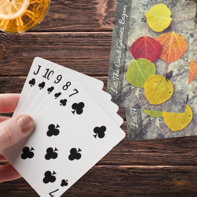 Personligen Foto för färgfoto för Löven Höst Aspen Casinokort (Fall color Aspen leaves & template text on playing card backs)