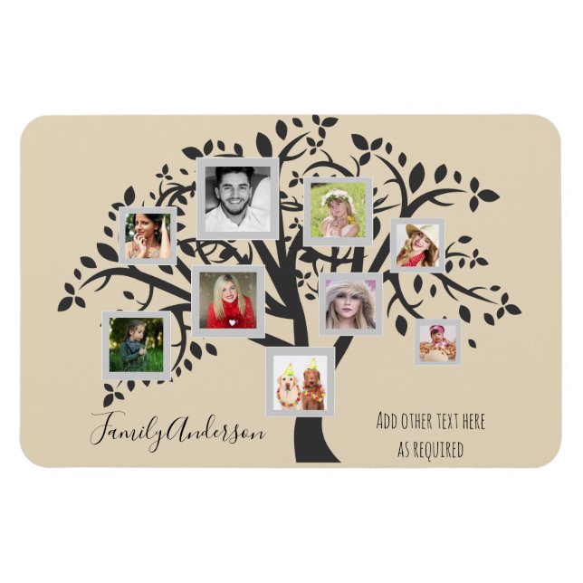 Personligen Fotokollage Family Träd-mall Magnet (Horisontell)