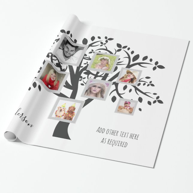 Personligen Fotokollage Family Träd-mall Presentpapper (Utrullad)