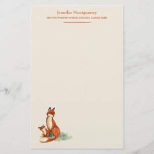 Personligen Fox och Baby Watercolor Illustration Brevpapper