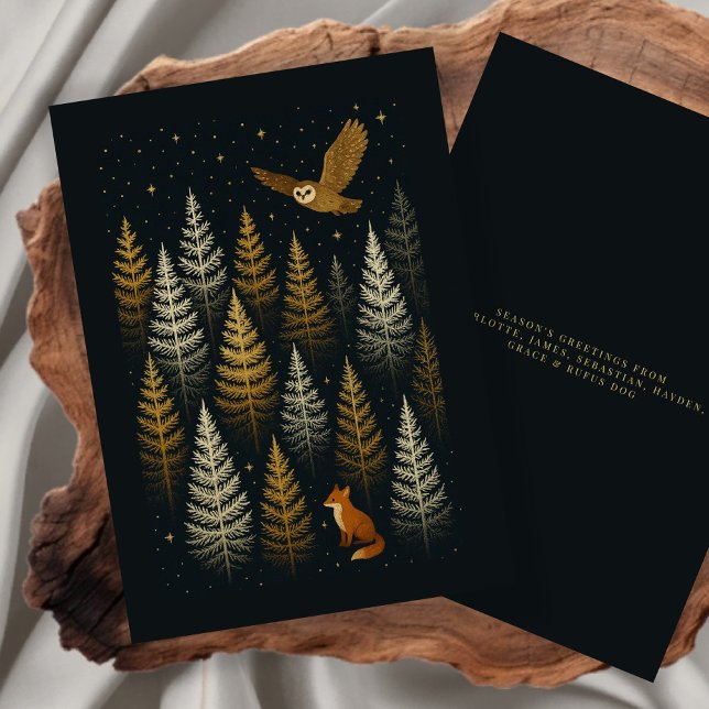 Personligen Fox och Uggla-skogen Jul Julkort (Fox and Owl Forest Christmas Personalized Holiday Card by Ricaso. Add your own text greeting
)
