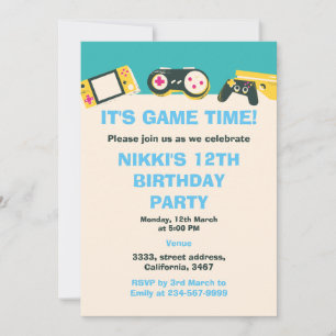 Personligen Game Time Kids spelar födelsedagen Inbjudningar
