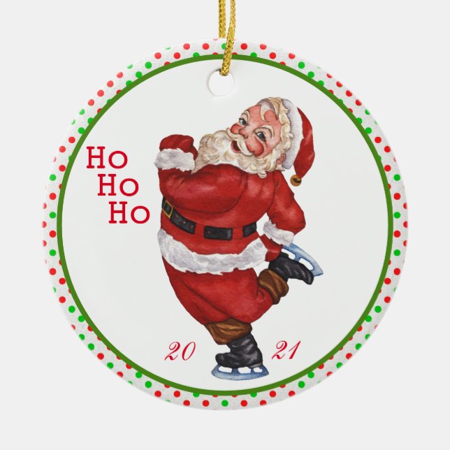 Personligen Gamla Fashioned Skating Jultomten Julgransprydnad Keramik (Framsidan)