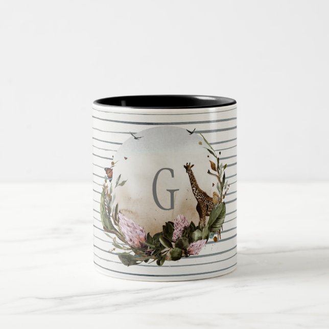Personligen Giraffe och Wildlife Grått Rand Två-Tonad Mugg (Center)