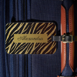 Personligen Girly Luxury Black Guld Classy Zebra  Bagagebricka