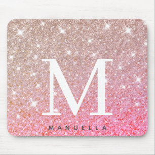 Personligen Girly Ro Glitter Monogram Musmatta