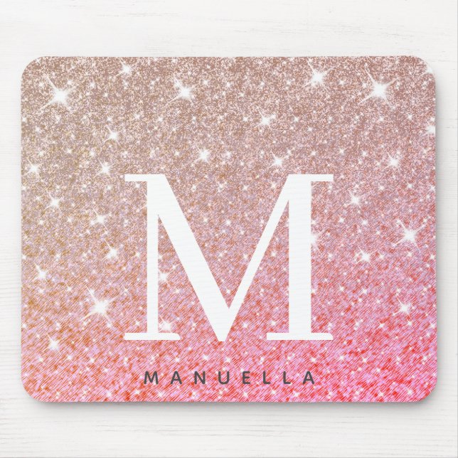 Personligen Girly Ro Glitter Monogram Musmatta (Framsidan)