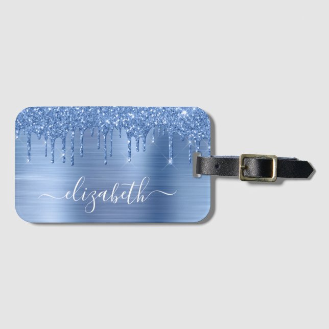 Personligen Glitter Blue Bagagebricka (Framsida horisontal)