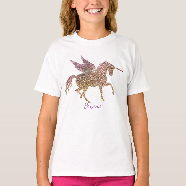 Personligen Glitter Flies Magic Unicorn Stars Tee (Framsida)