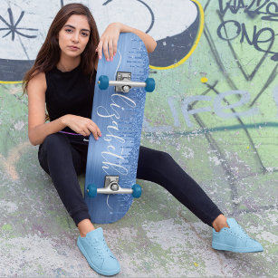 Personligen Glitter i blått Mini Skateboard Bräda 18,5 Cm