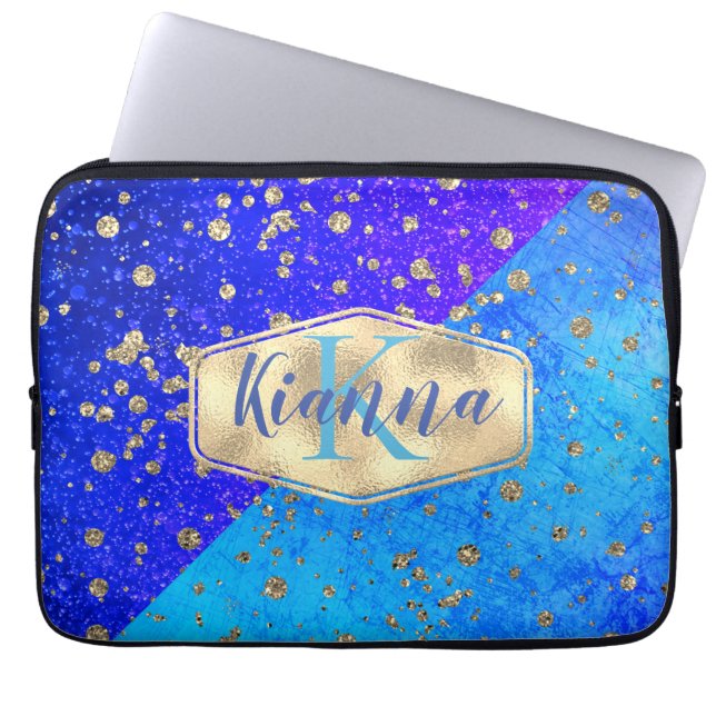 Personligen Glittery Dreamy Blue Monogram Laptop Fodral (Framsidan)