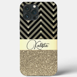 Personligen Glittery Guld och Black Chevron
